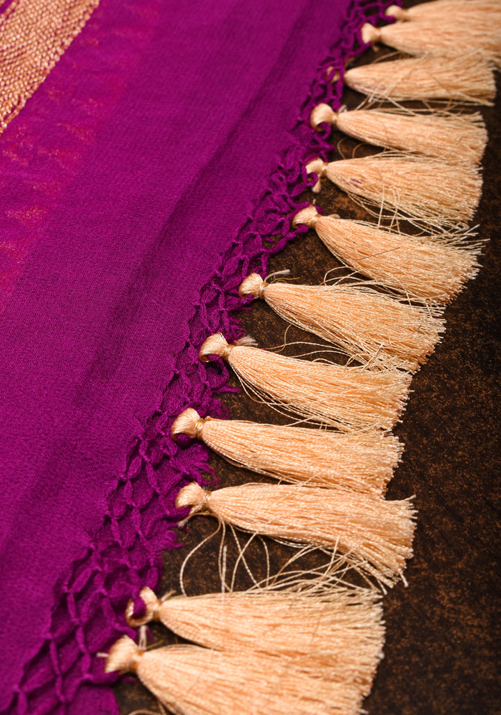 Magenta Authentic Hand Bandhej Georgette Banarasi Saree with Shikargah Zari Jaal | SILK MARK CERTIFIED