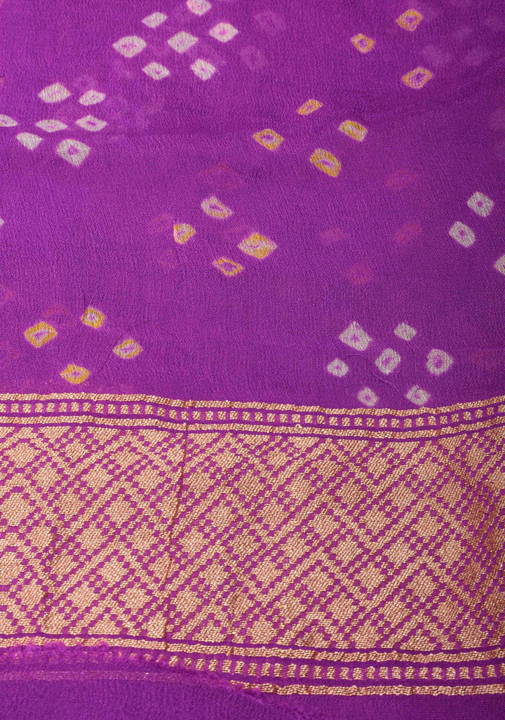 Lavender Authentic Hand Bandhej Banarasi Silk Georgette Saree with  Shikargah Skirt Border | SILK MARK CERTIFIED