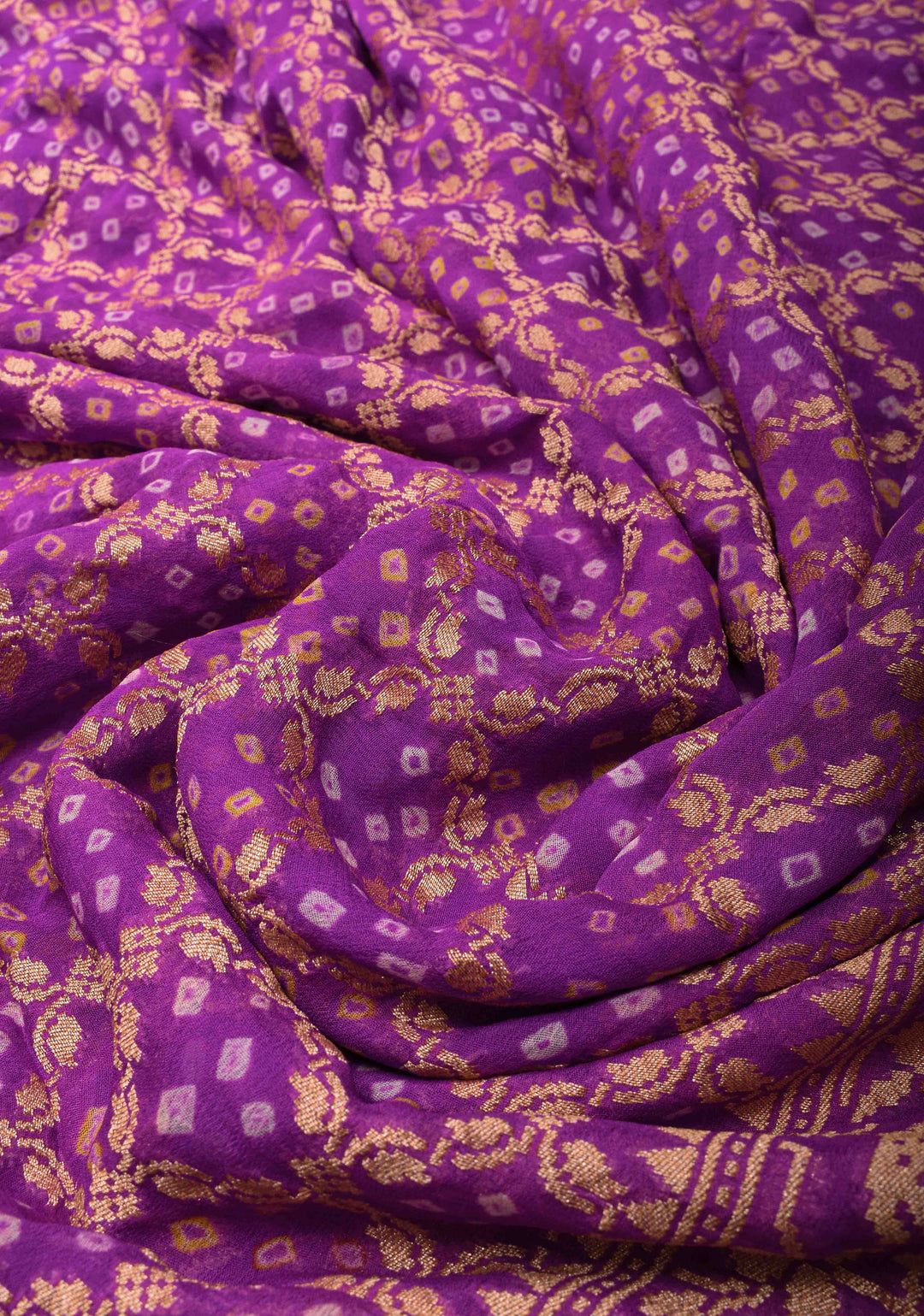 Lavender Authentic Hand Bandhej Banarasi Silk Georgette Saree with  Shikargah Skirt Border | SILK MARK CERTIFIED