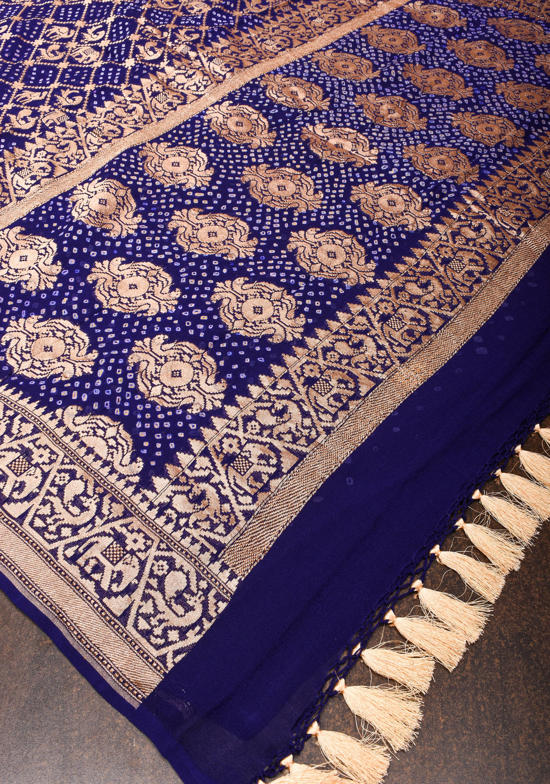 Voilet Authentic Hand Bandhej Georgette Banarasi Saree with Shikargah zari jaal | SILK MARK CERTIFIED