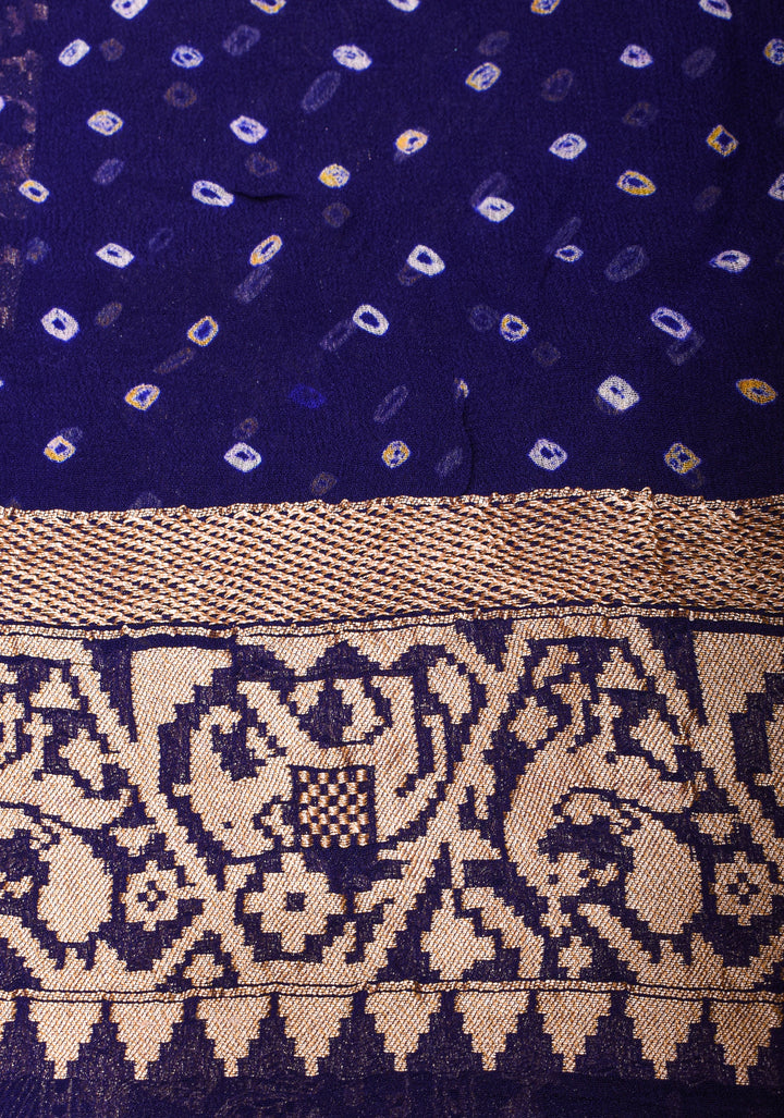 Voilet Authentic Hand Bandhej Georgette Banarasi Saree with Shikargah zari jaal | SILK MARK CERTIFIED