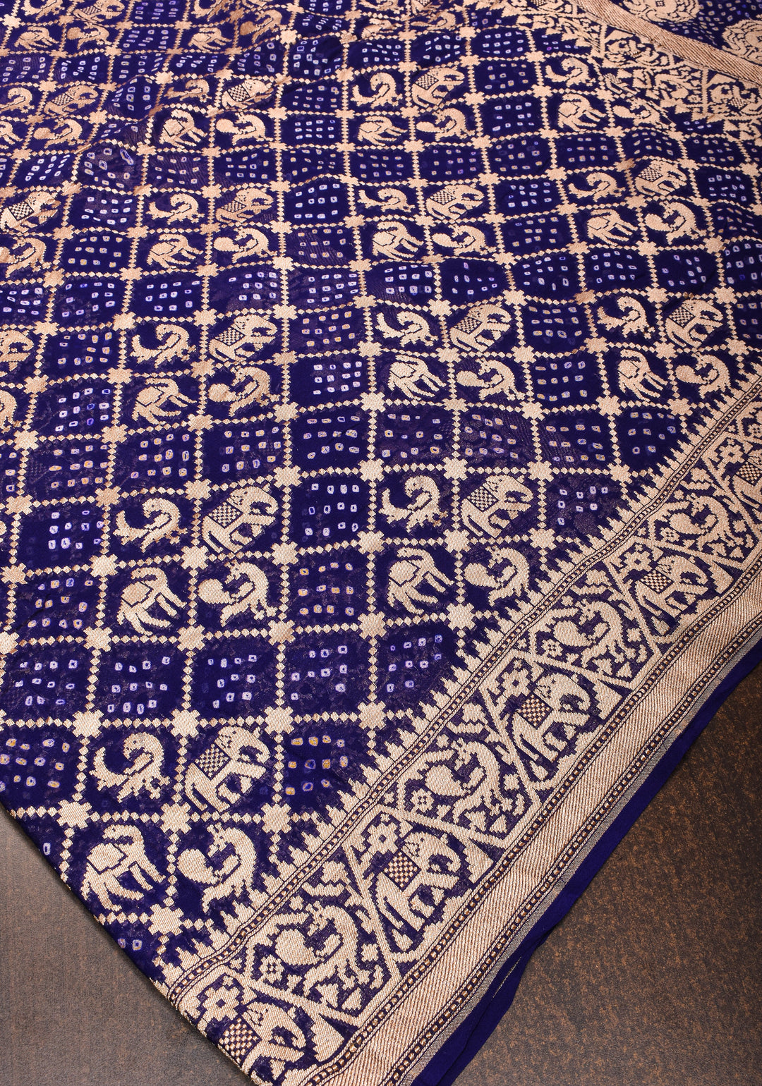 Voilet Authentic Hand Bandhej Georgette Banarasi Saree with Shikargah zari jaal | SILK MARK CERTIFIED