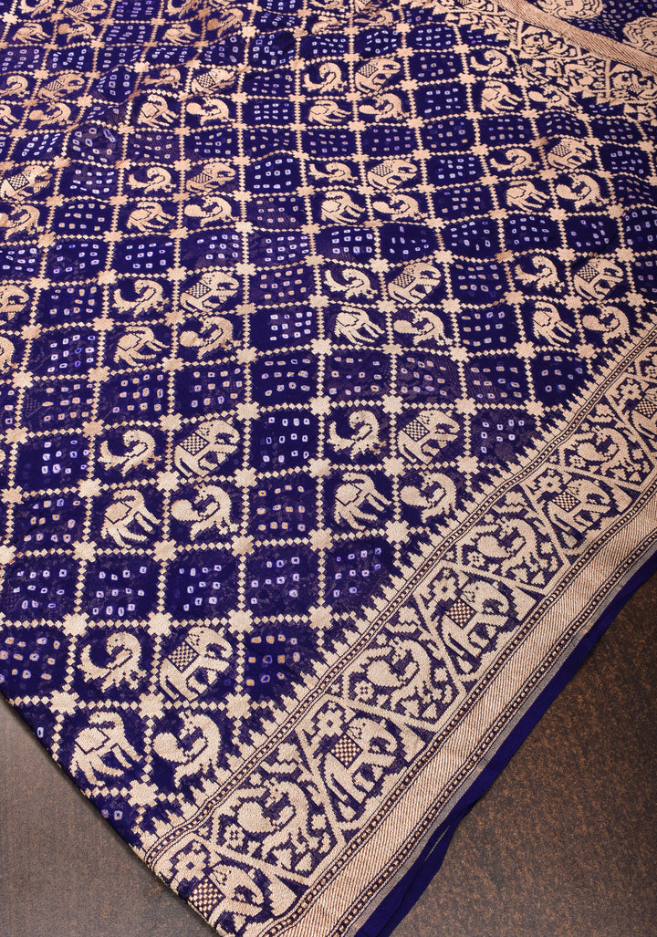 Voilet Authentic Hand Bandhej Georgette Banarasi Saree with Shikargah zari jaal | SILK MARK CERTIFIED