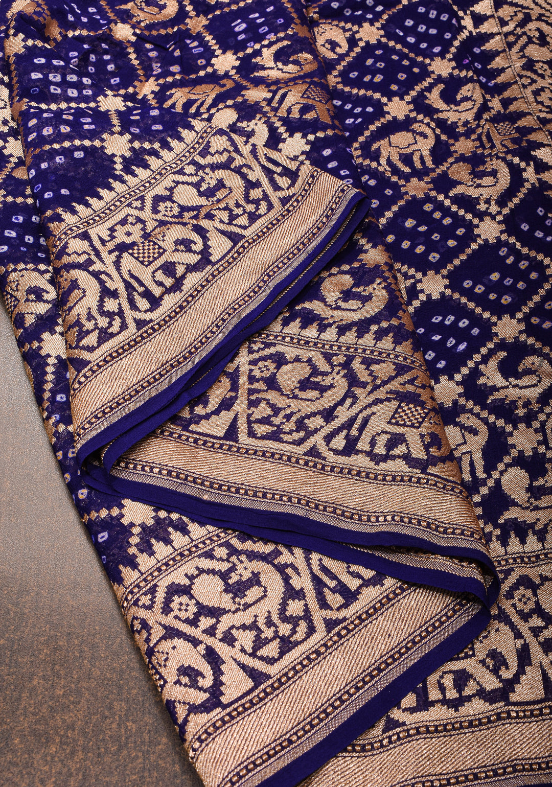 Voilet Authentic Hand Bandhej Georgette Banarasi Saree with Shikargah zari jaal | SILK MARK CERTIFIED