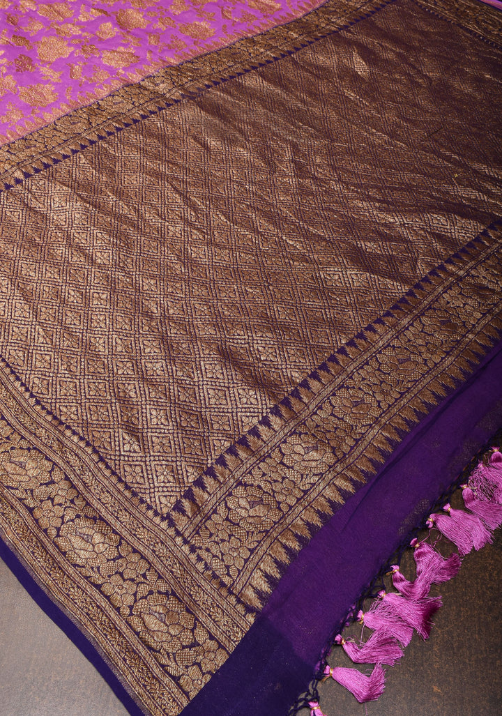 Orchid Floral Jaal Banarasi Georgette Saree with antique tone zari | SILK MARK CERTIFIED