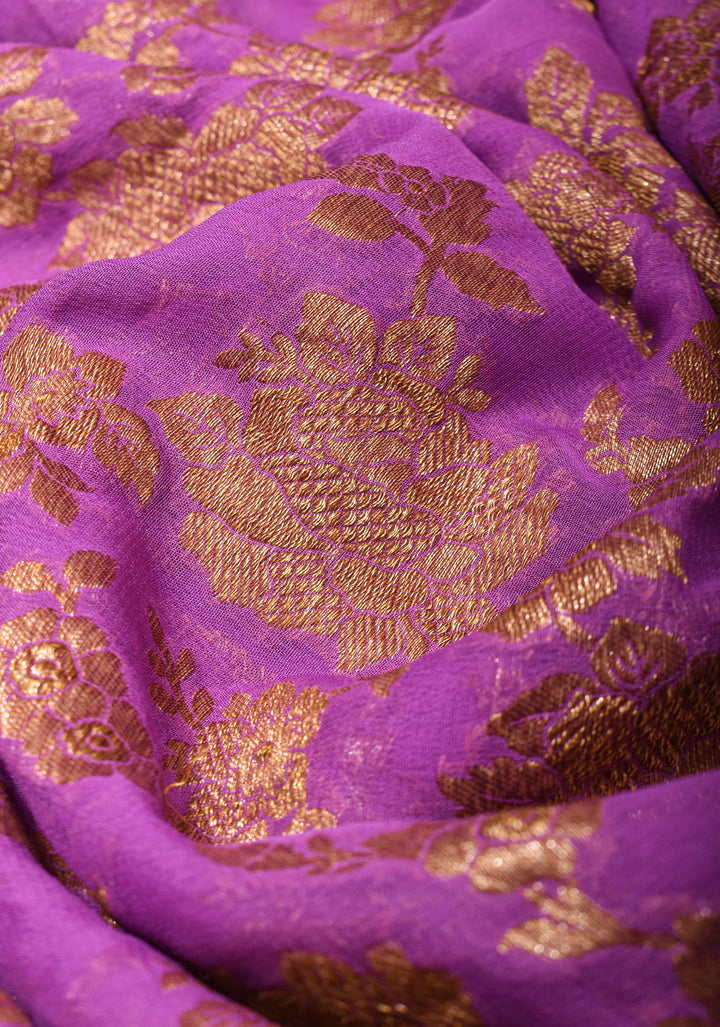 Orchid Floral Jaal Banarasi Georgette Saree with antique tone zari | SILK MARK CERTIFIED