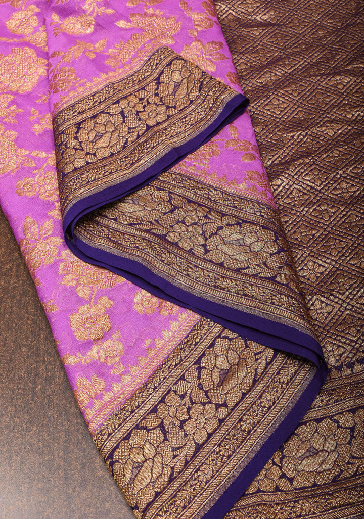 Orchid Floral Jaal Banarasi Georgette Saree with antique tone zari | SILK MARK CERTIFIED
