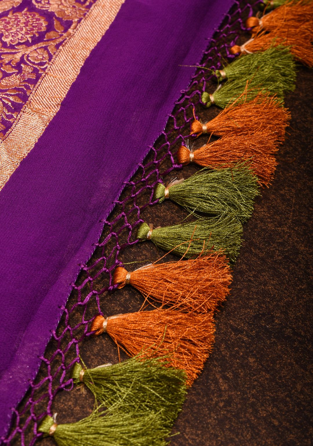 Banarasi Silk Georgette Saree in Purple with Jaal Zari and Peacock Meenakari Pallu| SILK MARK CERTIFIED