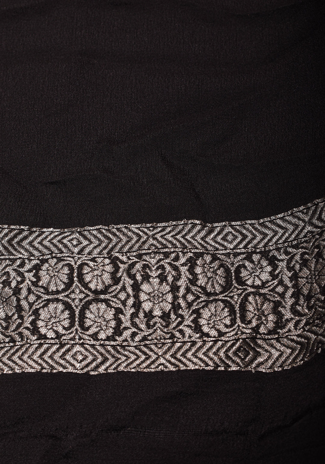 Sophisticated Black Banarasi Silk Chiffon Saree with Elegant Silver Zari Detailing
