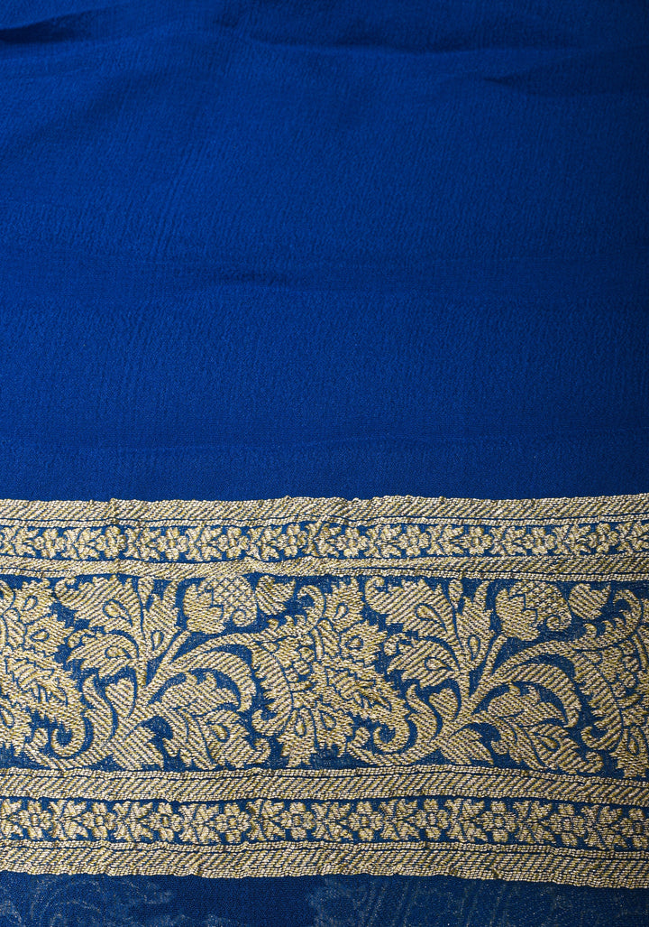 Authentic Banarasi Silk Georgette Saree in Blue Purple with Floral Jaal and Zari Border| SILK MARK CERTIFIED