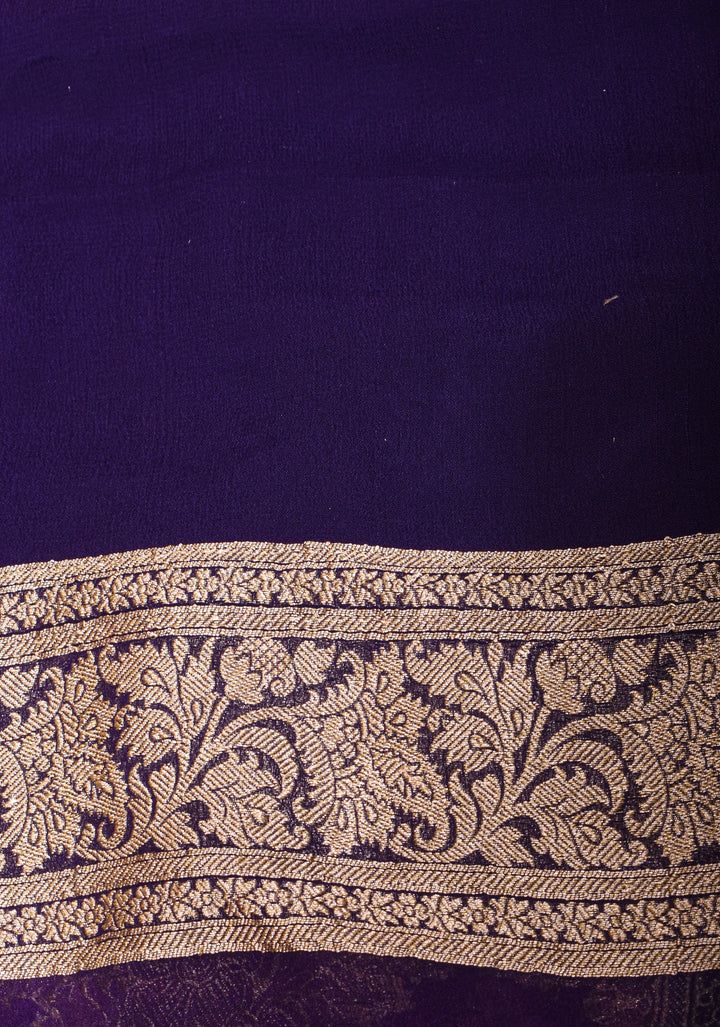 Purple Authentic Banarasi Silk Georgette Saree with Floral Jaal and Zari Border| SILK MARK CERTIFIED