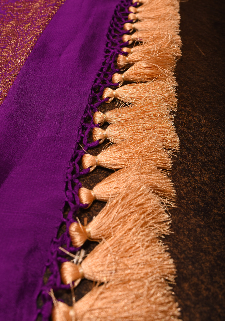 Purple Banarasi Pure Georgette Silk saree with Chunri Buttis and Antique Zari Border | SILK MARK CERTIFIED