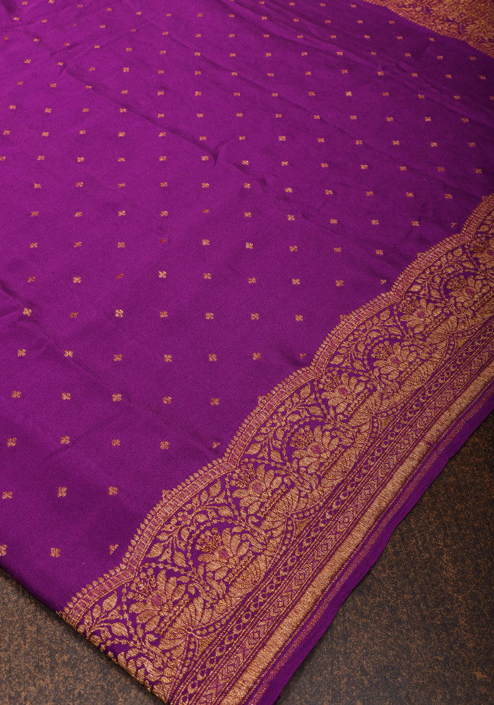 Purple Banarasi Pure Georgette Silk saree with Chunri Buttis and Antique Zari Border | SILK MARK CERTIFIED