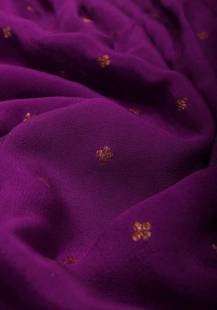 Purple Banarasi Pure Georgette Silk saree with Chunri Buttis and Antique Zari Border | SILK MARK CERTIFIED
