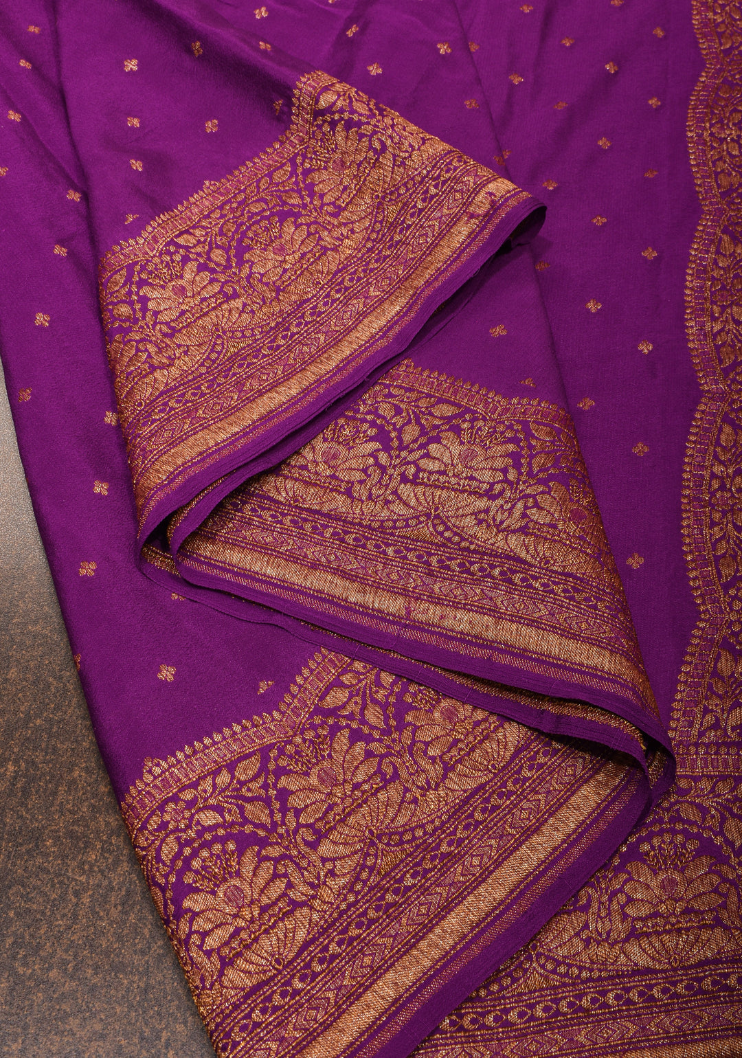 Purple Banarasi Pure Georgette Silk saree with Chunri Buttis and Antique Zari Border | SILK MARK CERTIFIED