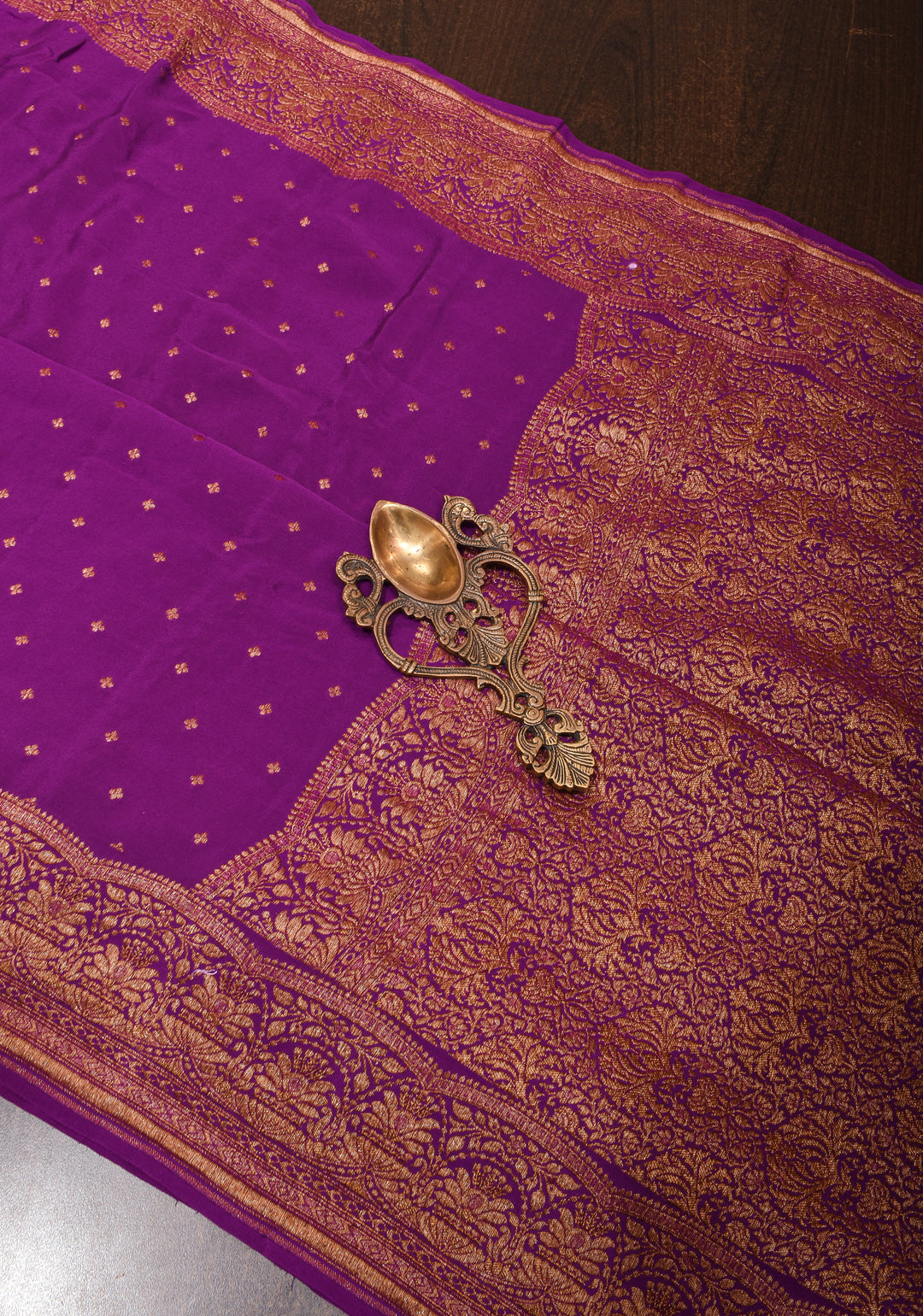 Purple Banarasi Pure Georgette Silk saree with Chunri Buttis and Antique Zari Border | SILK MARK CERTIFIED