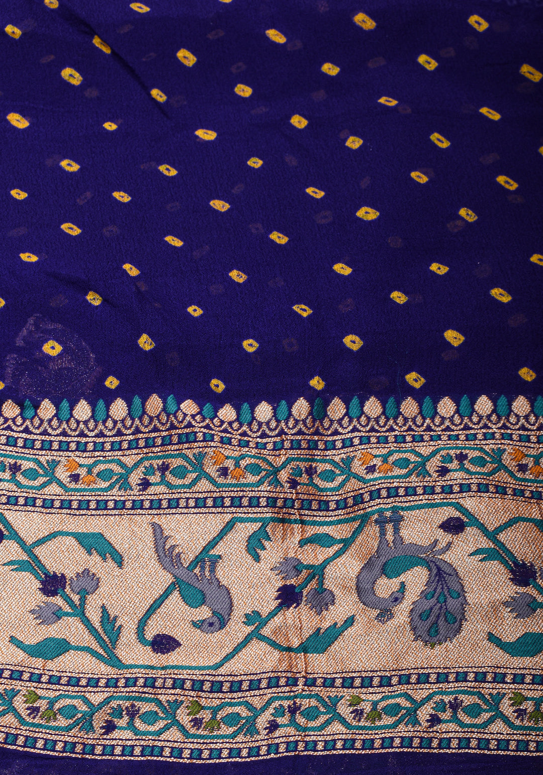 Authentic Bandhej Banarasi Georgette Saree in Cobalt Blue with Paithani Style Borders | SILK MARK CERTIFIED