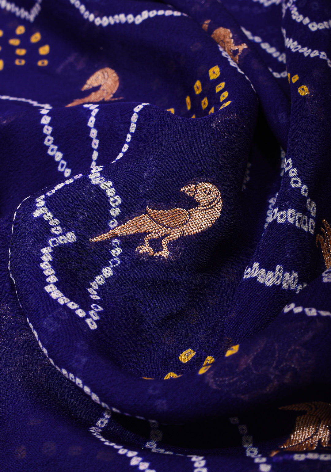Authentic Bandhej Banarasi Georgette Saree in Cobalt Blue with Paithani Style Borders | SILK MARK CERTIFIED