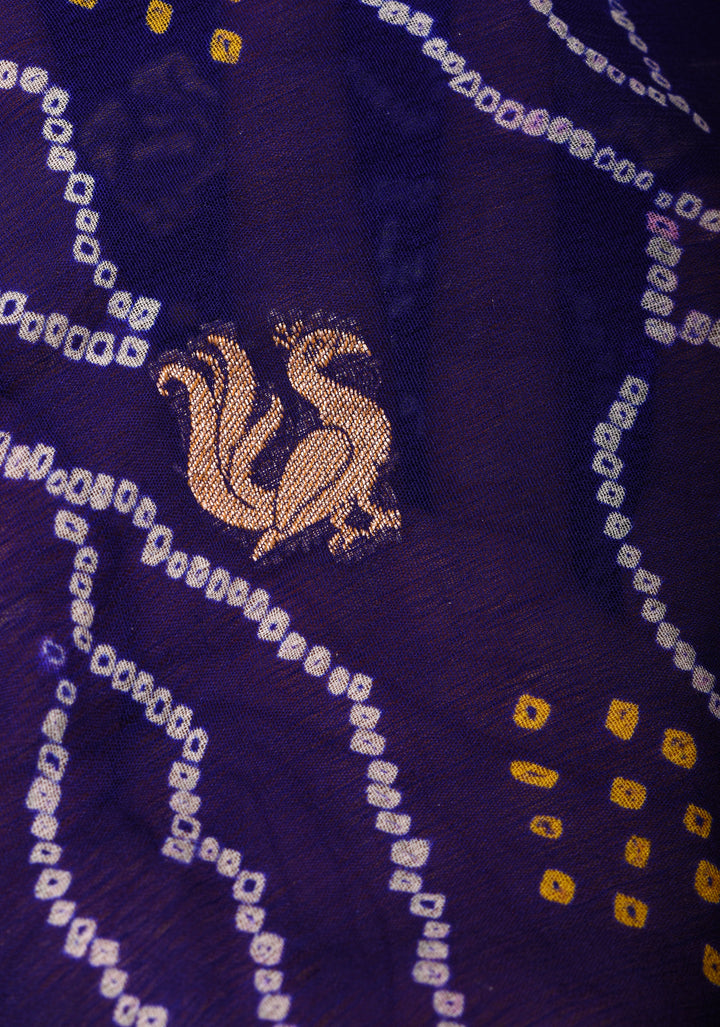Authentic Bandhej Banarasi Georgette Saree in Cobalt Blue with Paithani Style Borders | SILK MARK CERTIFIED