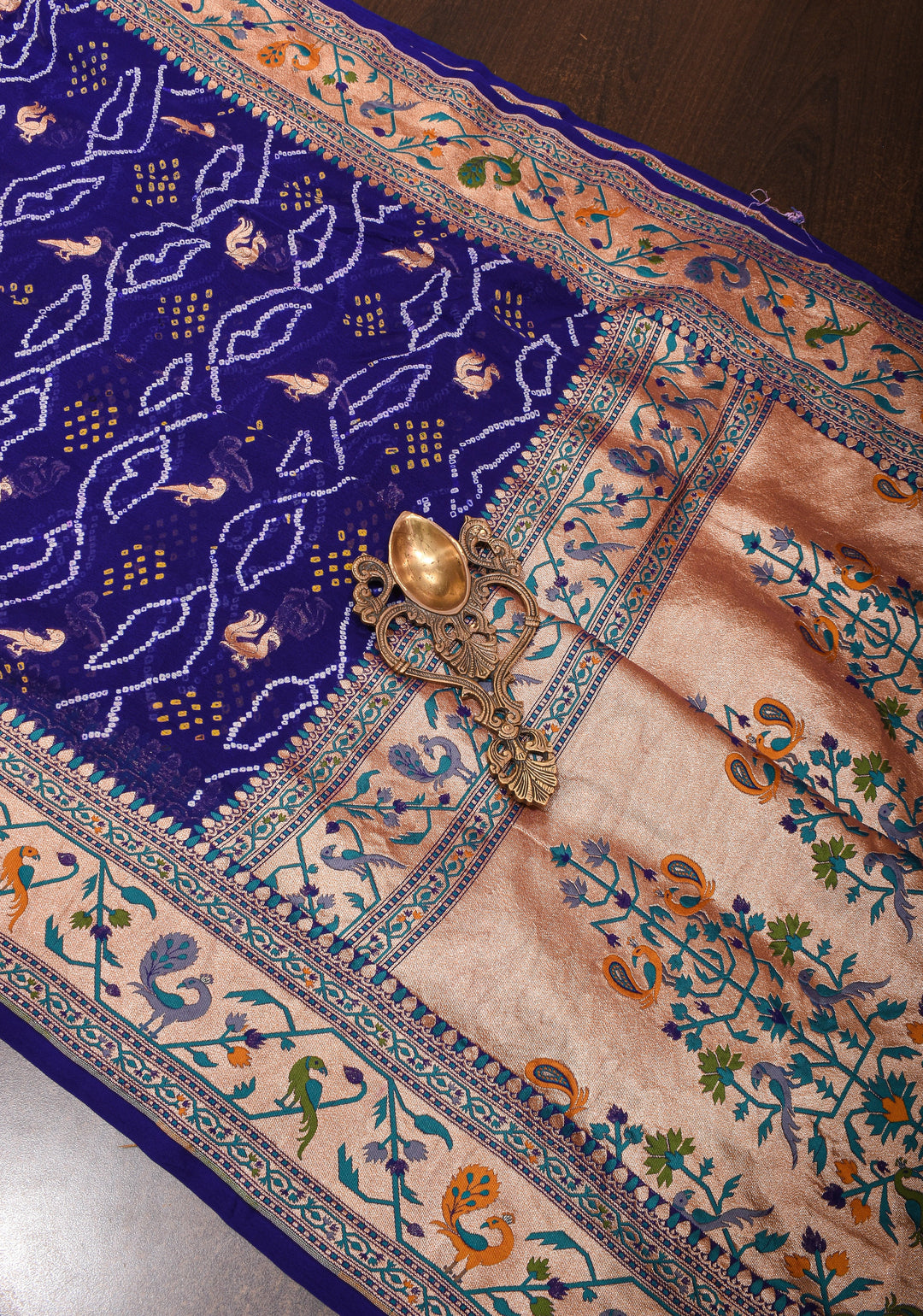 Authentic Bandhej Banarasi Georgette Saree in Cobalt Blue with Paithani Style Borders | SILK MARK CERTIFIED