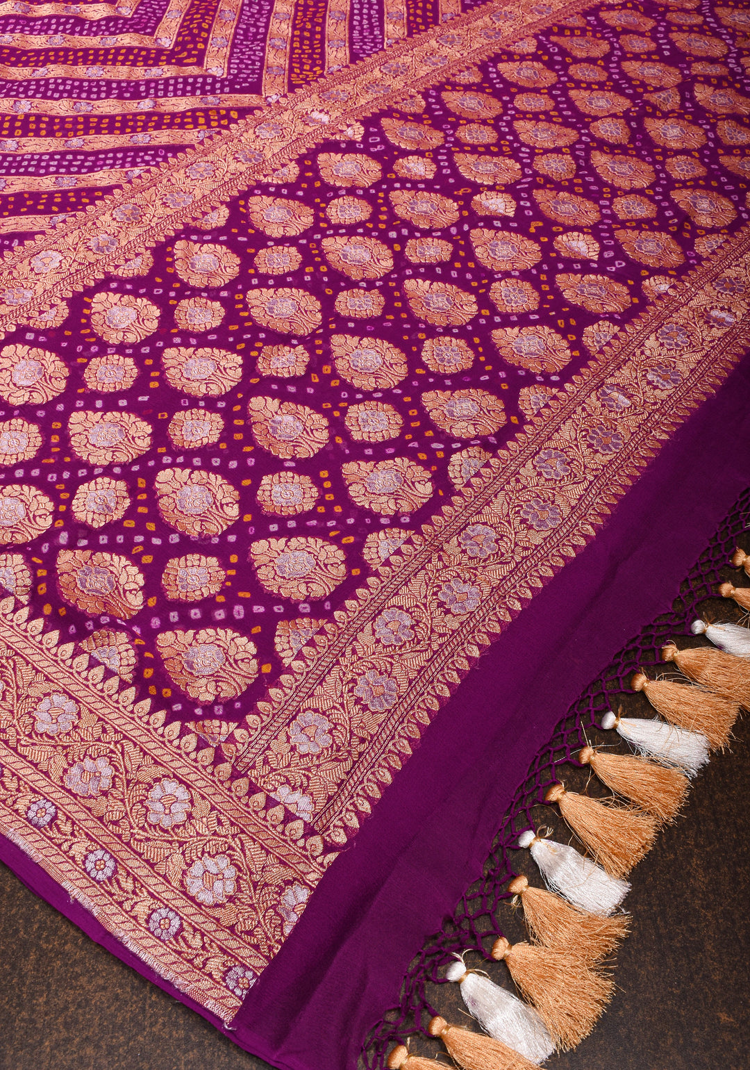 Exquisite Purple Sarkam Bandhej on Pure Silk Banarasi Georgette Saree with Geometric Pattern  | SILK MARK CERTIFIED