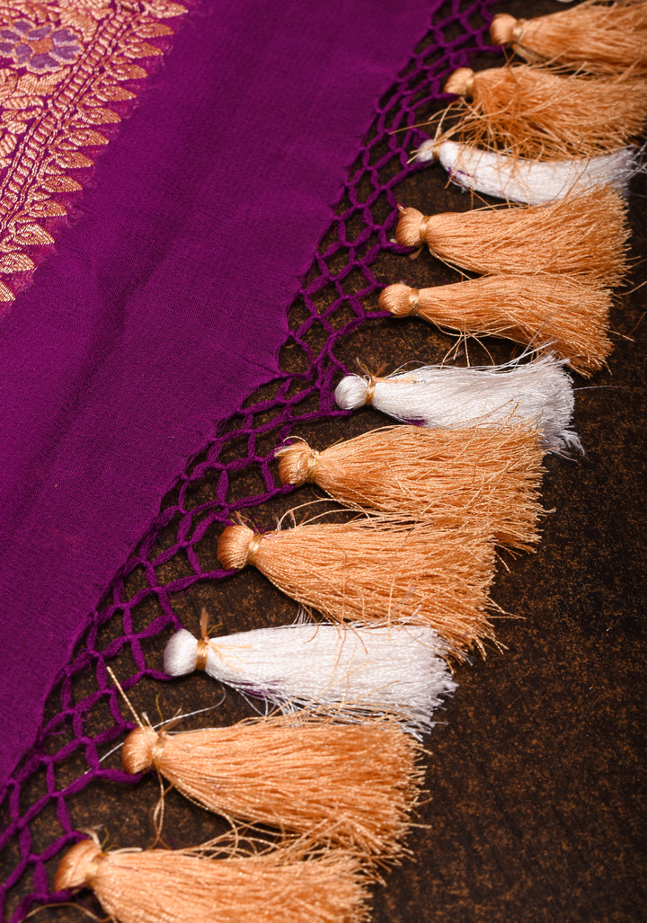 Exquisite Purple Sarkam Bandhej on Pure Silk Banarasi Georgette Saree with Geometric Pattern  | SILK MARK CERTIFIED