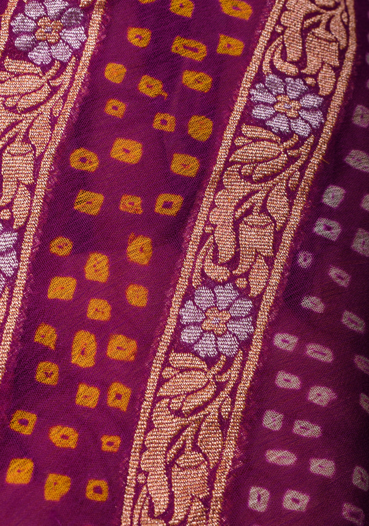 Exquisite Purple Sarkam Bandhej on Pure Silk Banarasi Georgette Saree with Geometric Pattern  | SILK MARK CERTIFIED
