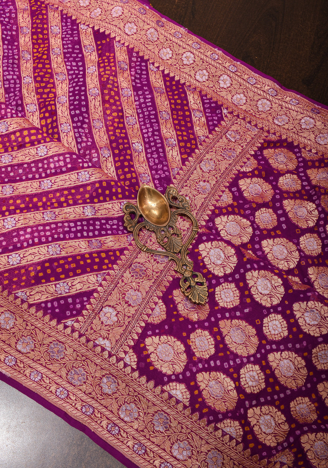 Exquisite Purple Sarkam Bandhej on Pure Silk Banarasi Georgette Saree with Geometric Pattern  | SILK MARK CERTIFIED