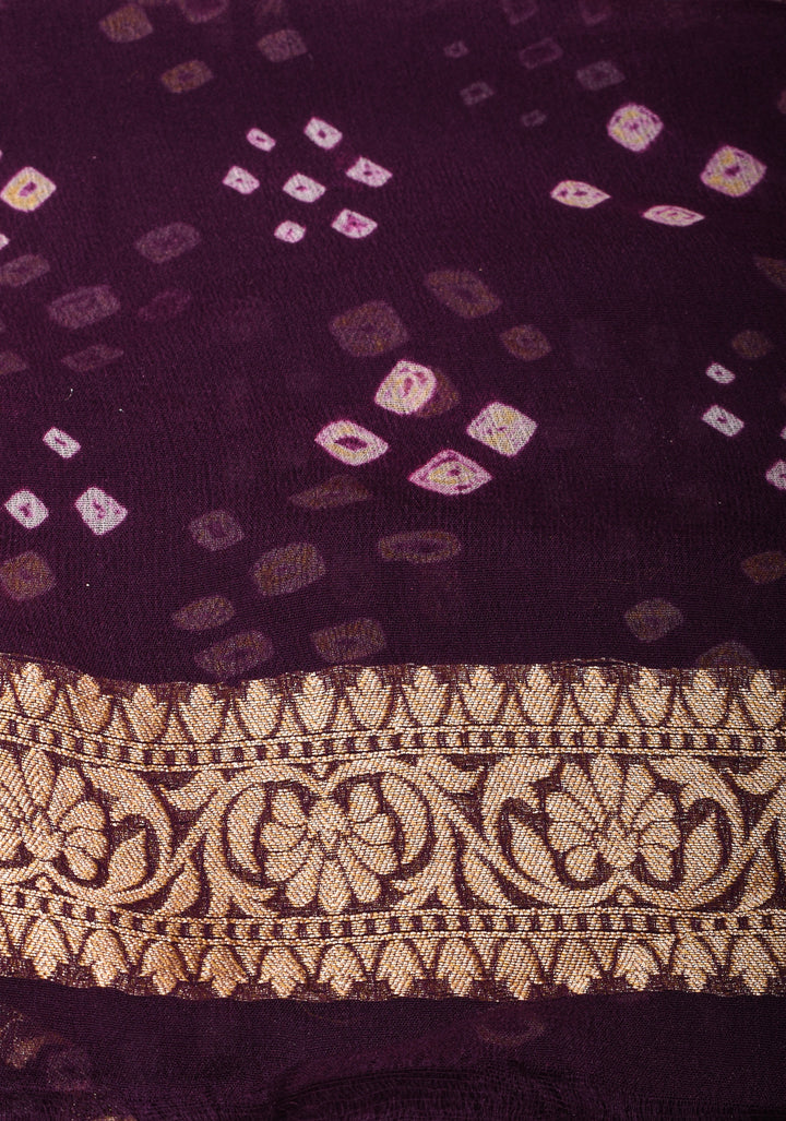 Brown Black Ombre Sarkam Bandhej on Banarasi Silk Georgette Saree | SILK MARK CERTIFIED