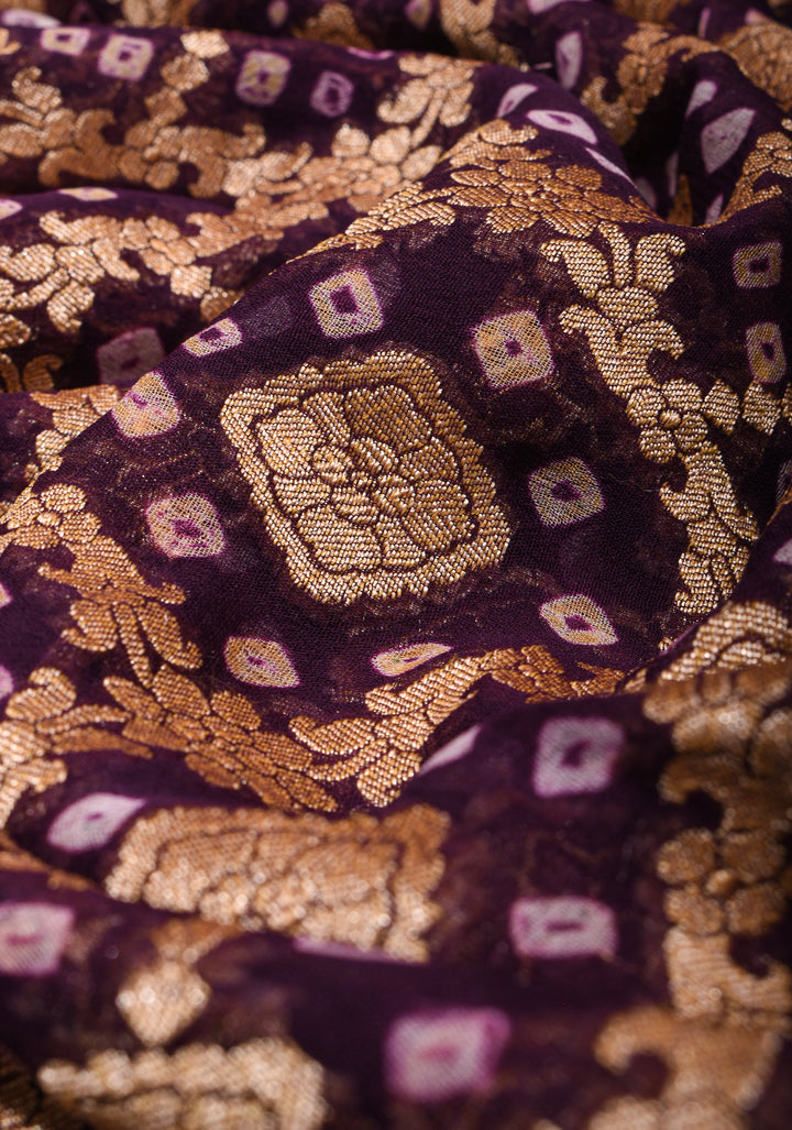 Brown Black Ombre Sarkam Bandhej on Banarasi Silk Georgette Saree | SILK MARK CERTIFIED
