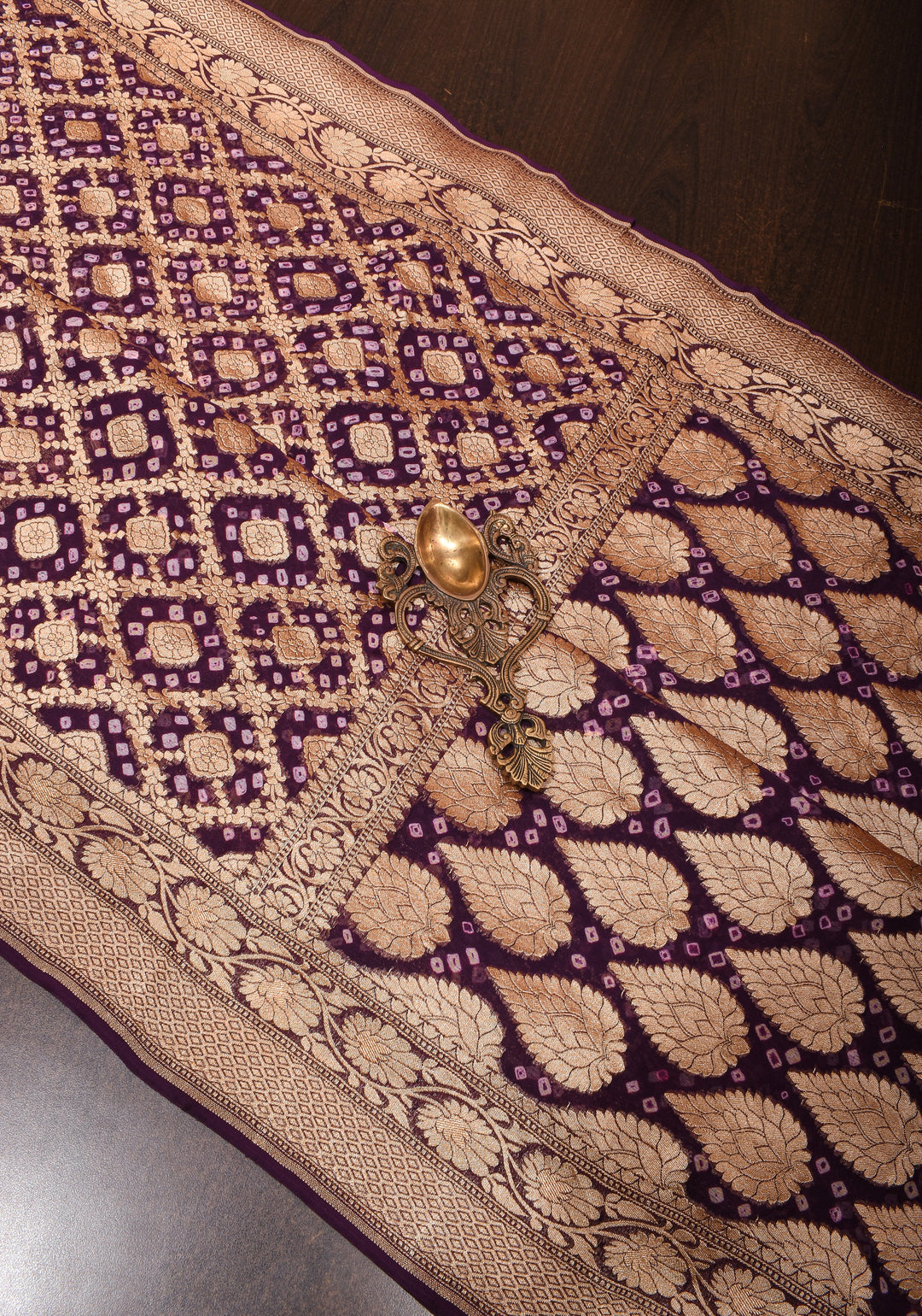 Brown Black Ombre Sarkam Bandhej on Banarasi Silk Georgette Saree | SILK MARK CERTIFIED