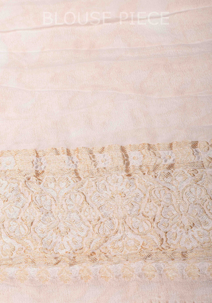 Preorder : White Banarasi Silk Georgette Saree with Alfi Zari Jaal and Zari Border | SILK MARK CERTIFIED