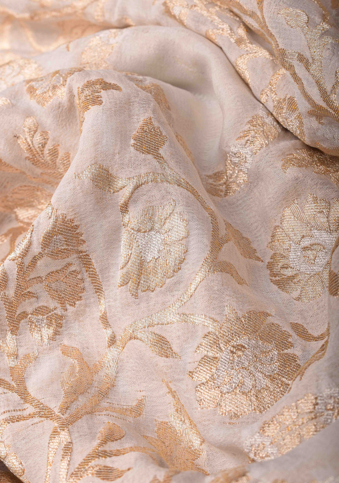 Preorder : White Banarasi Silk Georgette Saree with Alfi Zari Jaal and Zari Border | SILK MARK CERTIFIED