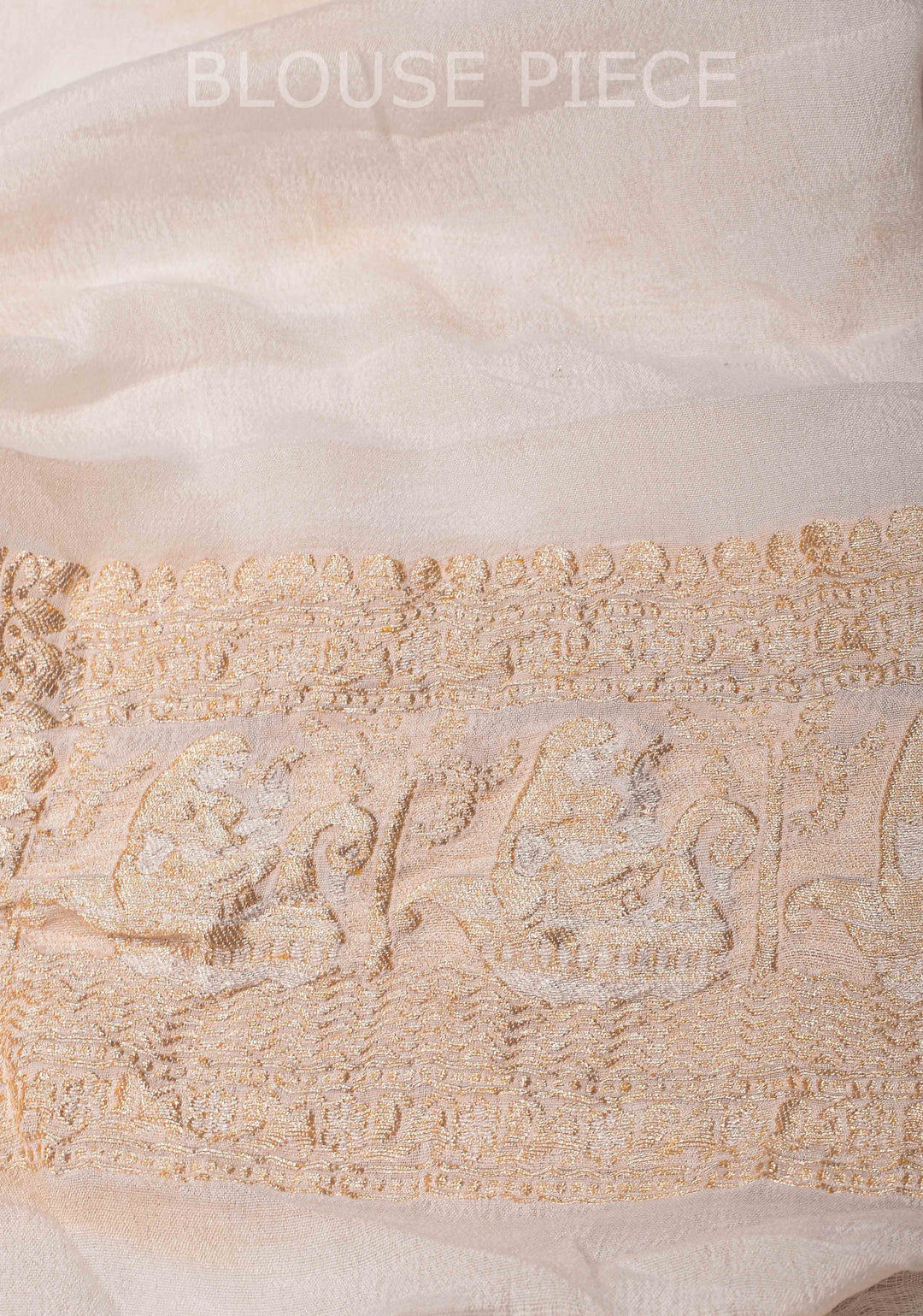 White Banarasi Silk Georgette Saree with Alfi Geometric Pattern and Zari Border | SILK MARK CERTIFIED
