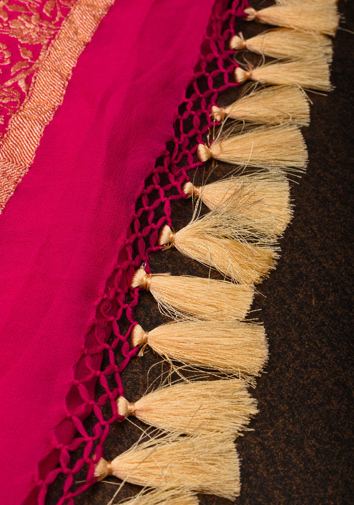 Pink Banarasi Silk Georgette Saree with Jaal Zari and Resplendent Peacock Meenakari Pallu | SILK MARK CERTIFIED