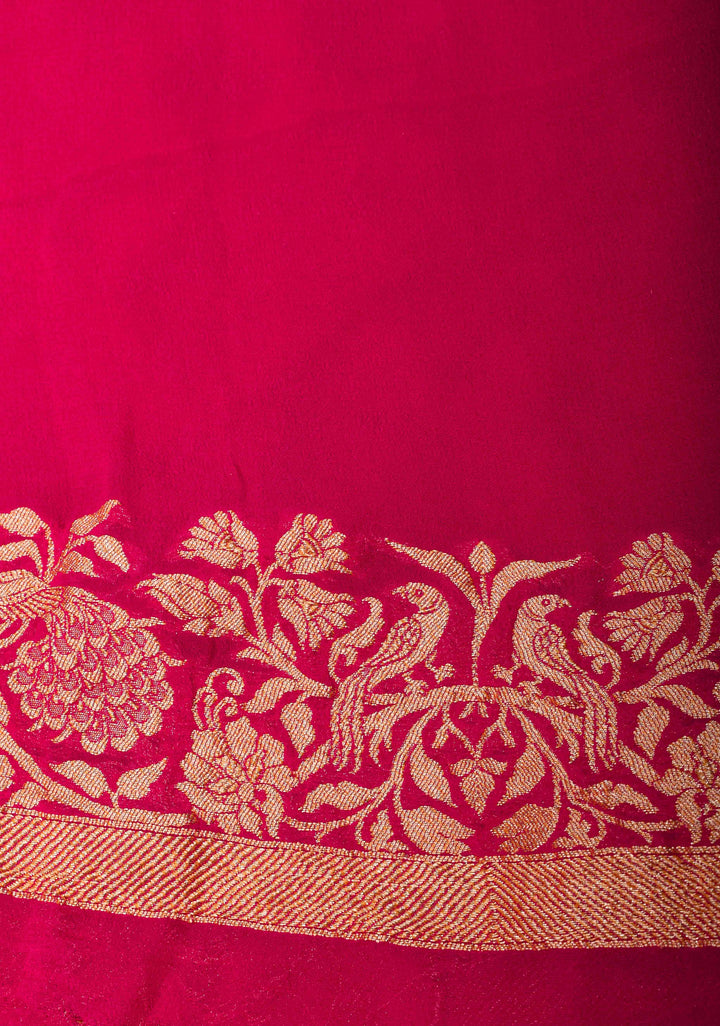 Pink Banarasi Silk Georgette Saree with Jaal Zari and Resplendent Peacock Meenakari Pallu | SILK MARK CERTIFIED
