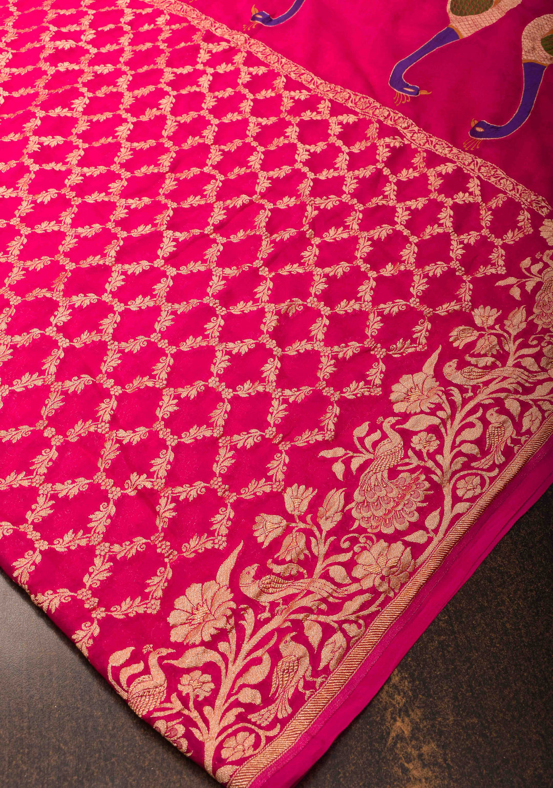 Pink Banarasi Silk Georgette Saree with Jaal Zari and Resplendent Peacock Meenakari Pallu | SILK MARK CERTIFIED