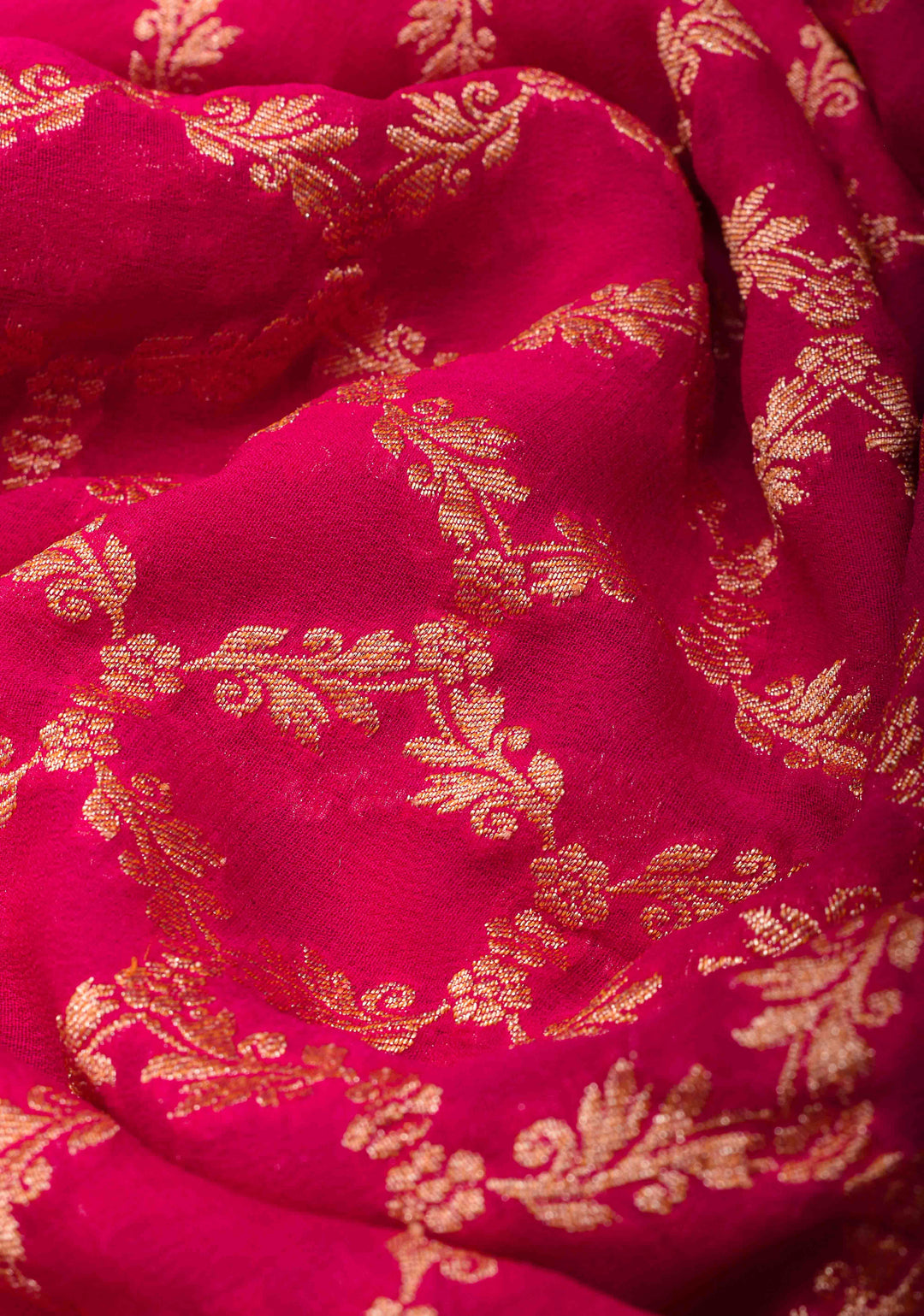 Pink Banarasi Silk Georgette Saree with Jaal Zari and Resplendent Peacock Meenakari Pallu | SILK MARK CERTIFIED