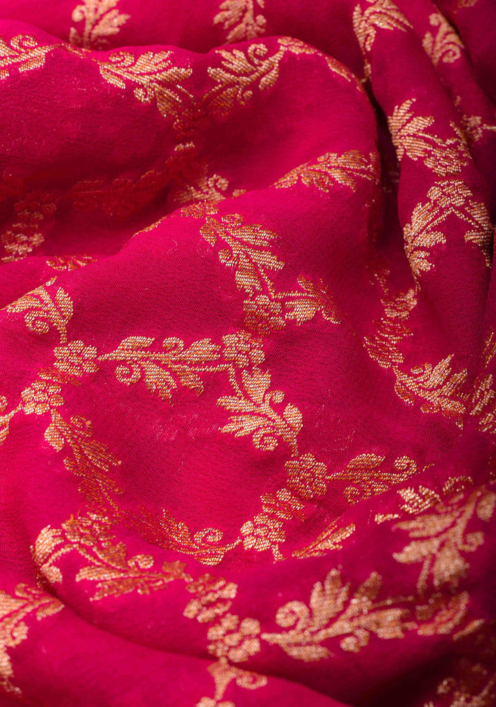 Pink Banarasi Silk Georgette Saree with Jaal Zari and Resplendent Peacock Meenakari Pallu | SILK MARK CERTIFIED