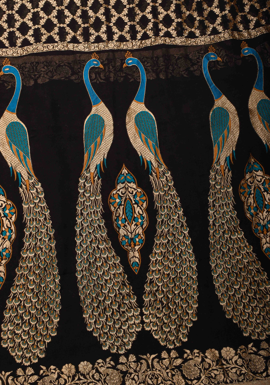 Black Banarasi Georgette Silk Saree with Zari Jaal and Resplendent Peacock Meenakari Pallu | SILK MARK CERTIFIED