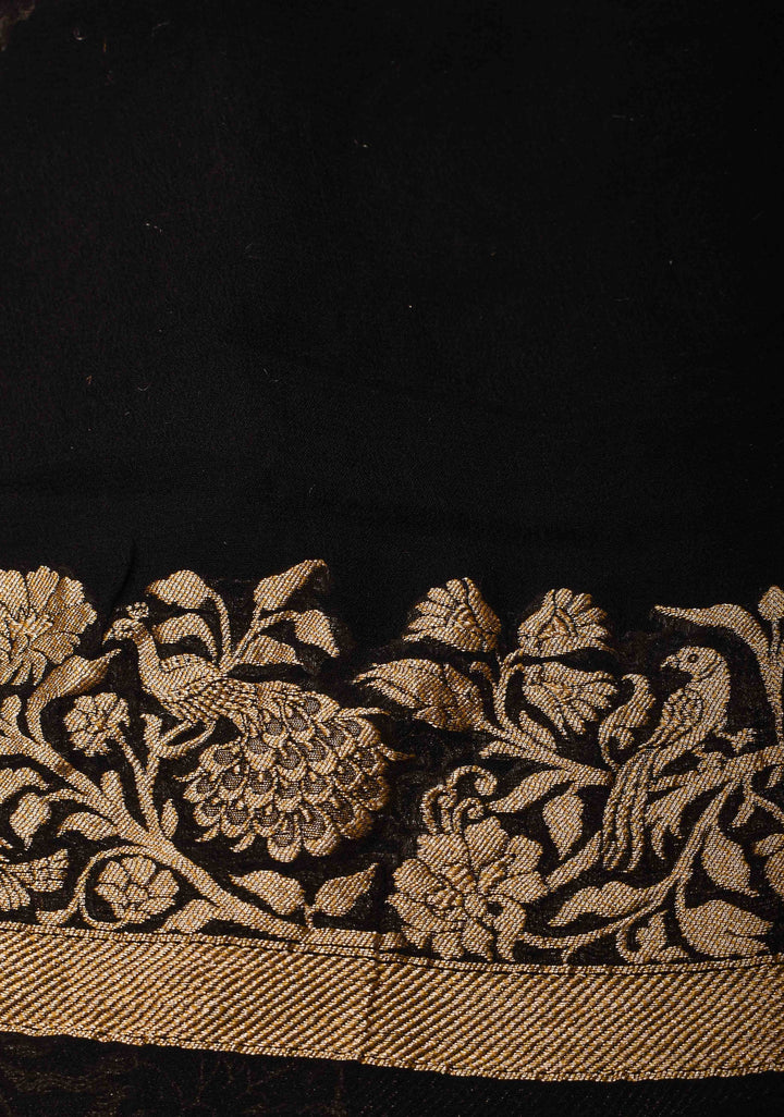 Black Banarasi Georgette Silk Saree with Zari Jaal and Resplendent Peacock Meenakari Pallu | SILK MARK CERTIFIED