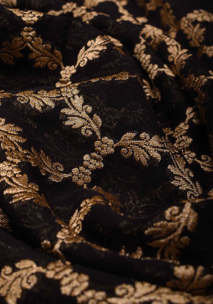 Black Banarasi Georgette Silk Saree with Zari Jaal and Resplendent Peacock Meenakari Pallu | SILK MARK CERTIFIED