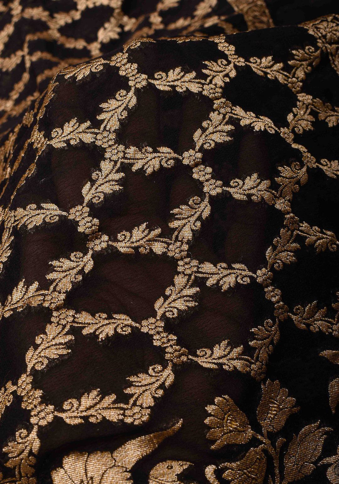 Black Banarasi Georgette Silk Saree with Zari Jaal and Resplendent Peacock Meenakari Pallu | SILK MARK CERTIFIED