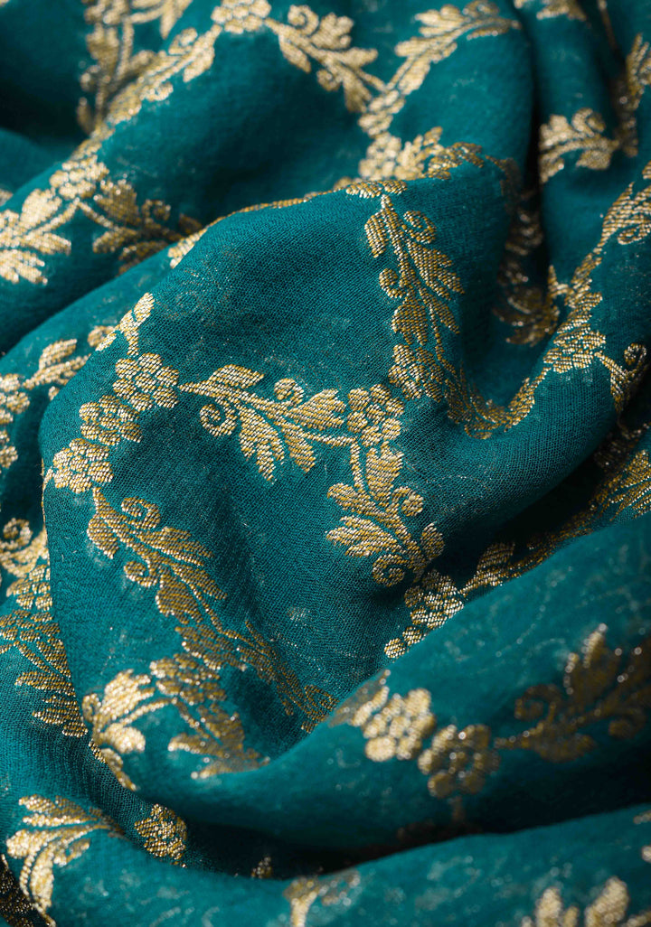 Teal Banarasi Silk Georgette Saree with Zari Jaal and Resplendent Peacock Meenakari Pallu | SILK MARK CERTIFIED