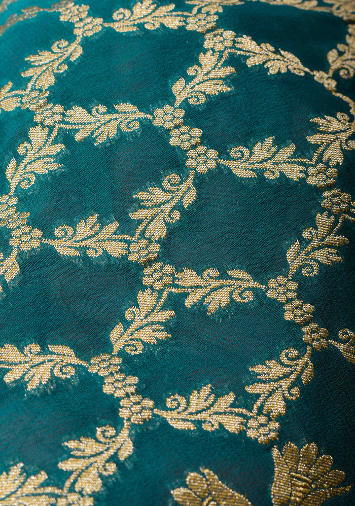 Teal Banarasi Silk Georgette Saree with Zari Jaal and Resplendent Peacock Meenakari Pallu | SILK MARK CERTIFIED