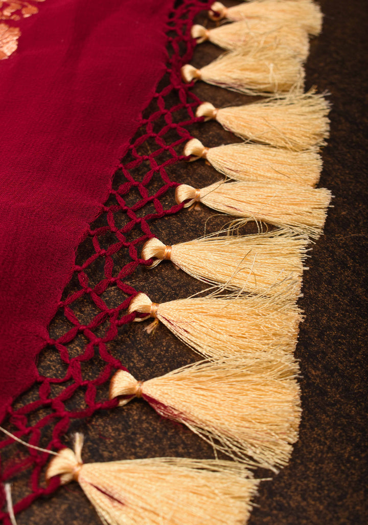 Maroon Pure Silk Georgette Saree with Zari Buttis and Tree of Life Pallu | SILK MARK CERTIFIED