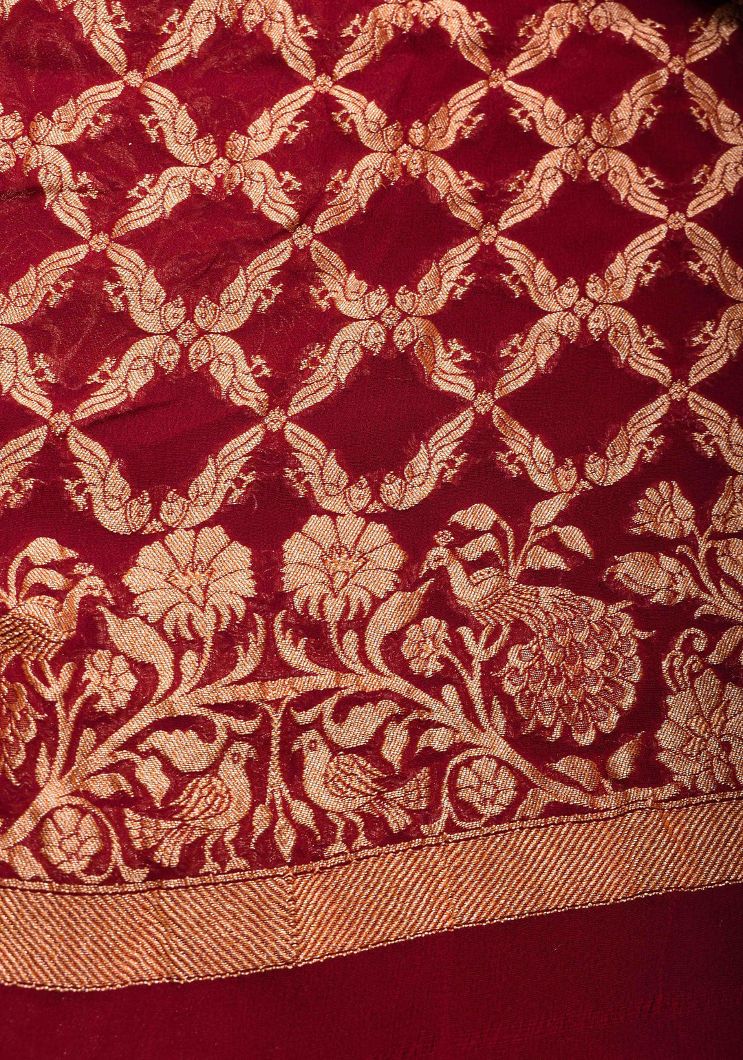 Maroon Pure Silk Georgette Saree with Zari Buttis and Tree of Life Pallu | SILK MARK CERTIFIED