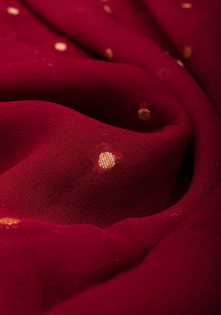 Maroon Pure Silk Georgette Saree with Zari Buttis and Tree of Life Pallu | SILK MARK CERTIFIED