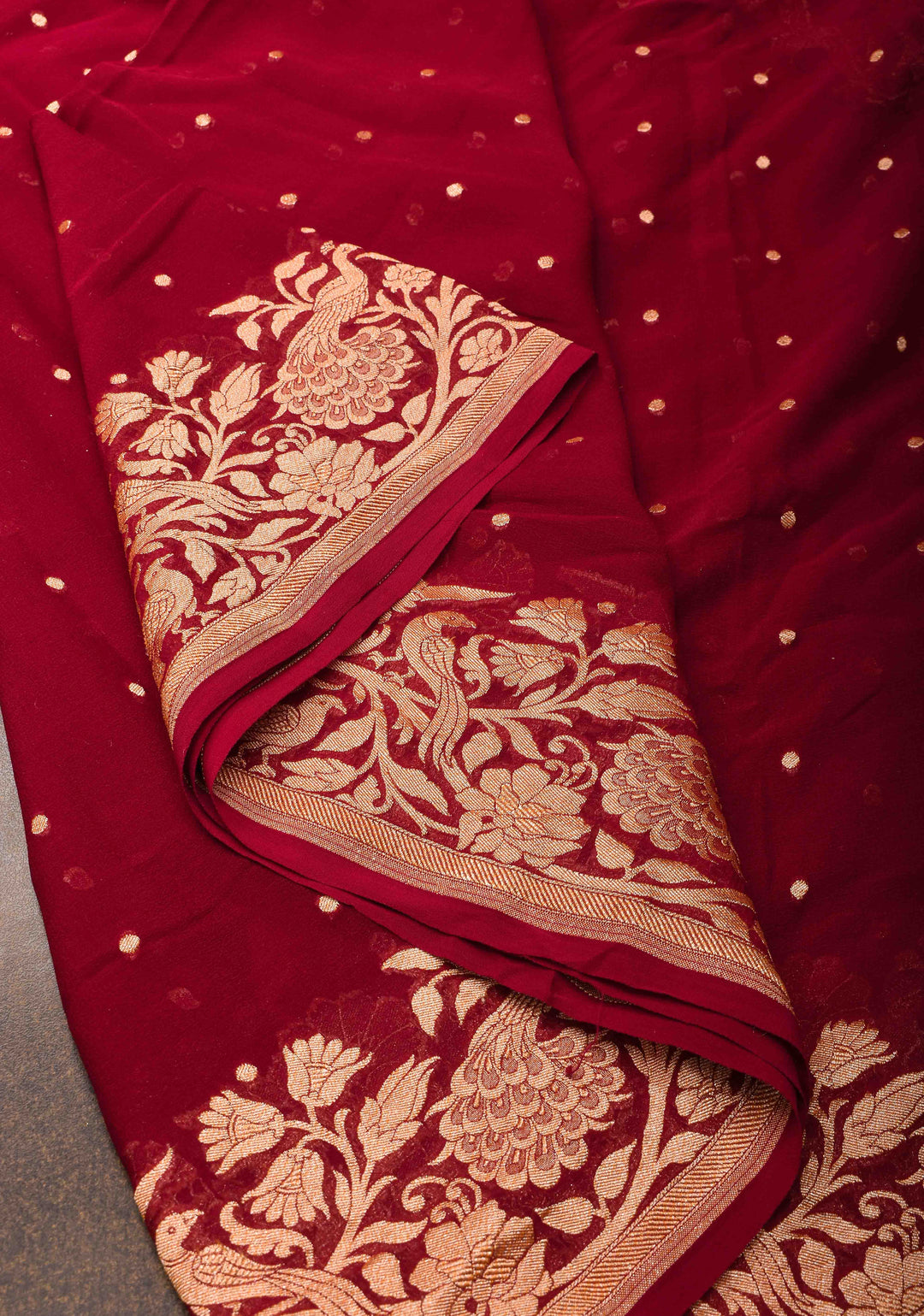 Maroon Pure Silk Georgette Saree with Zari Buttis and Tree of Life Pallu | SILK MARK CERTIFIED