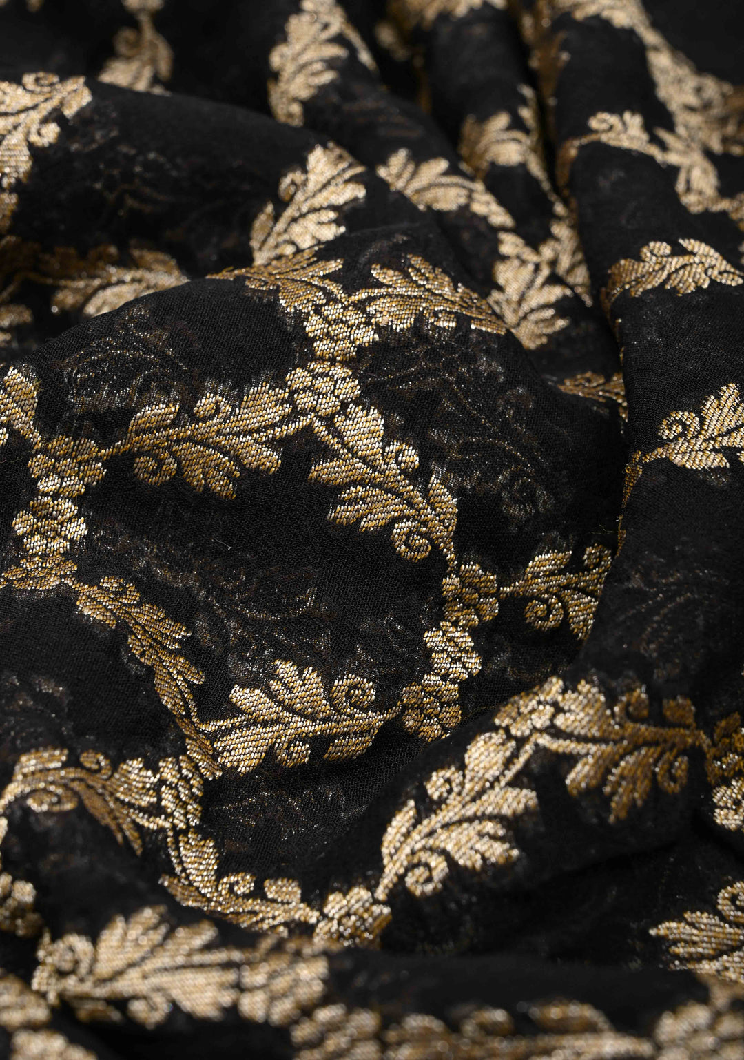 Black Banarasi Georgette Silk Saree with Zari Jaal and Resplendent Peacock Meenakari Pallu | SILK MARK CERTIFIED